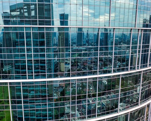 A modern office building facade in central Jakarta